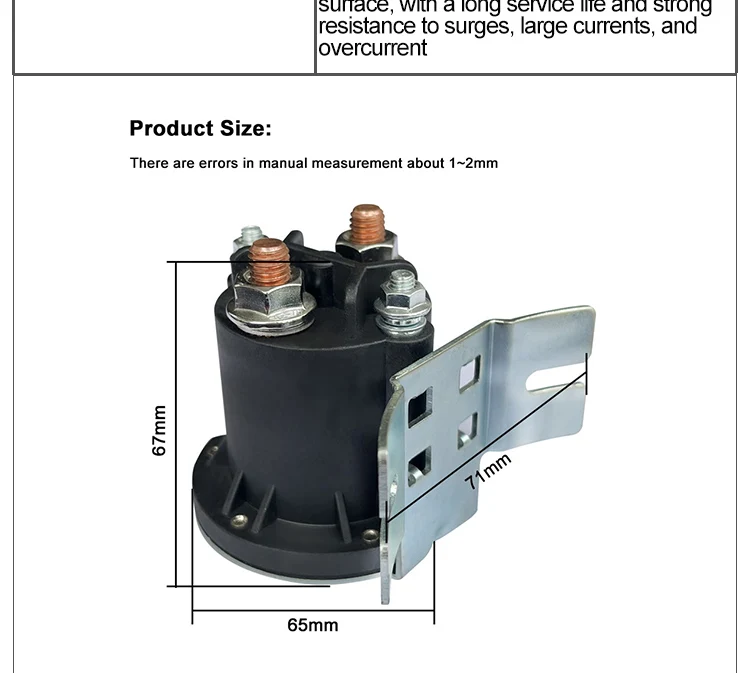Description Picture 4 of item12V24V 200A Electric Stacker Forklift Tail Plate Oil Pump Start Switch Relay Plate Oil Pump Start DC Contactor
