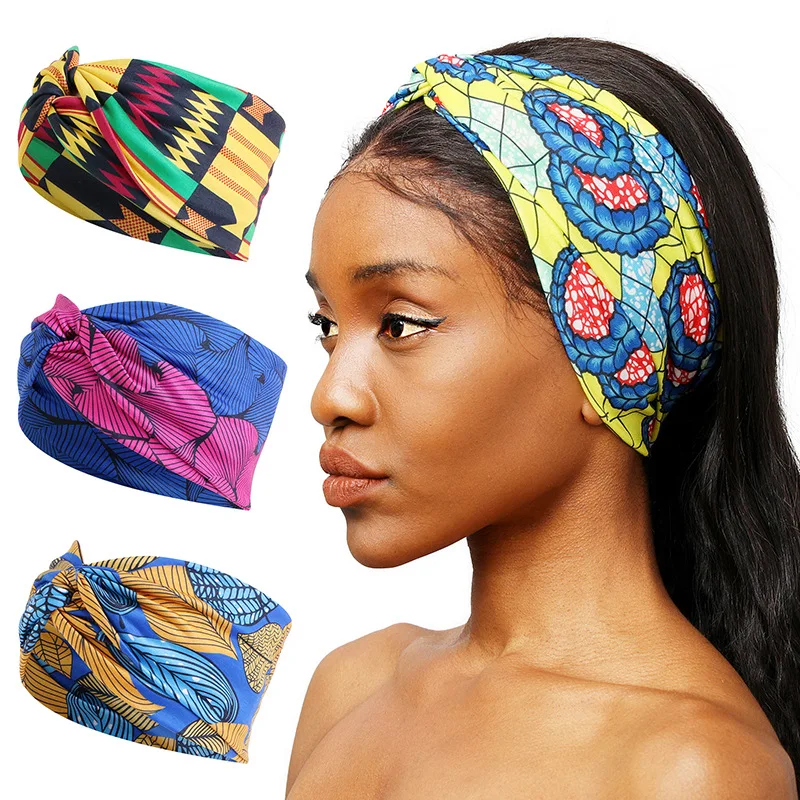 Twisted Headband African Print Ankara Criss Cross Hairband Beautiful Wide Elastic Headpiece Knotted Turban Headwear Headbands zaful criss cross honeycomb textured star shaped bikini top m orange