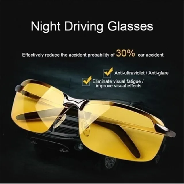  - Yellow High-end Night Vision Driving Glasses Polarized UV Sunglasses PC Ultralight Driver Mirror Outdoor Driving Goggles Men
