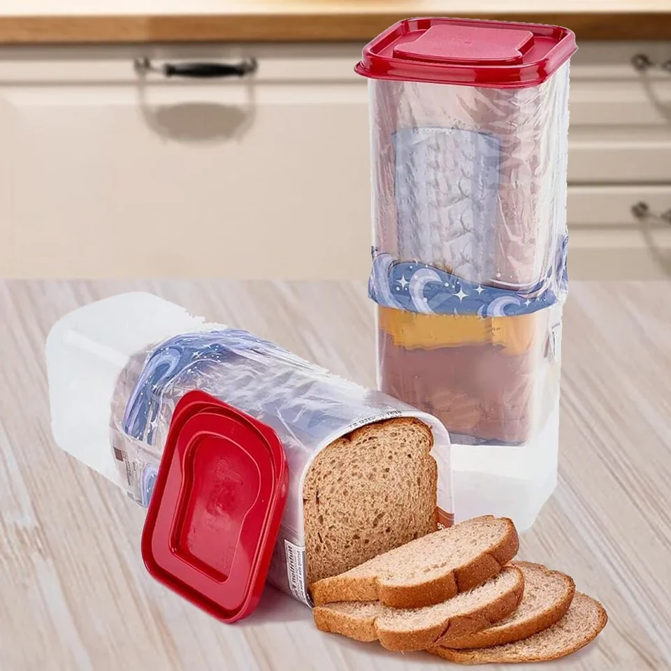 2 Contenitori Per Pane In Plastica Con Coperchio Ermetico E Vassoio | 33x15x15 Cm Per Pane E Panini