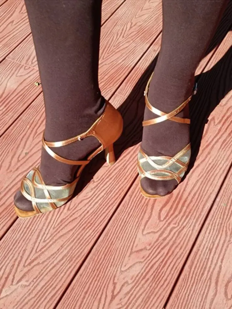 Practice Customize Women Latin Dance SHOES Tan Heel 8.3 cm Professional Classical Dancing Shoes Women Salsa Dancing party shoes 5