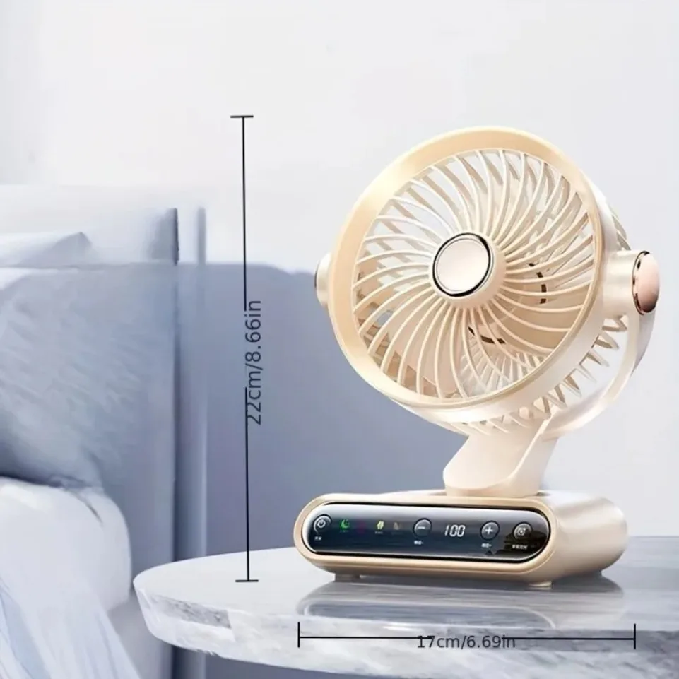 Rechargeable 100-Speed Desk Fan with LED Display and 180-Degree Oscillation