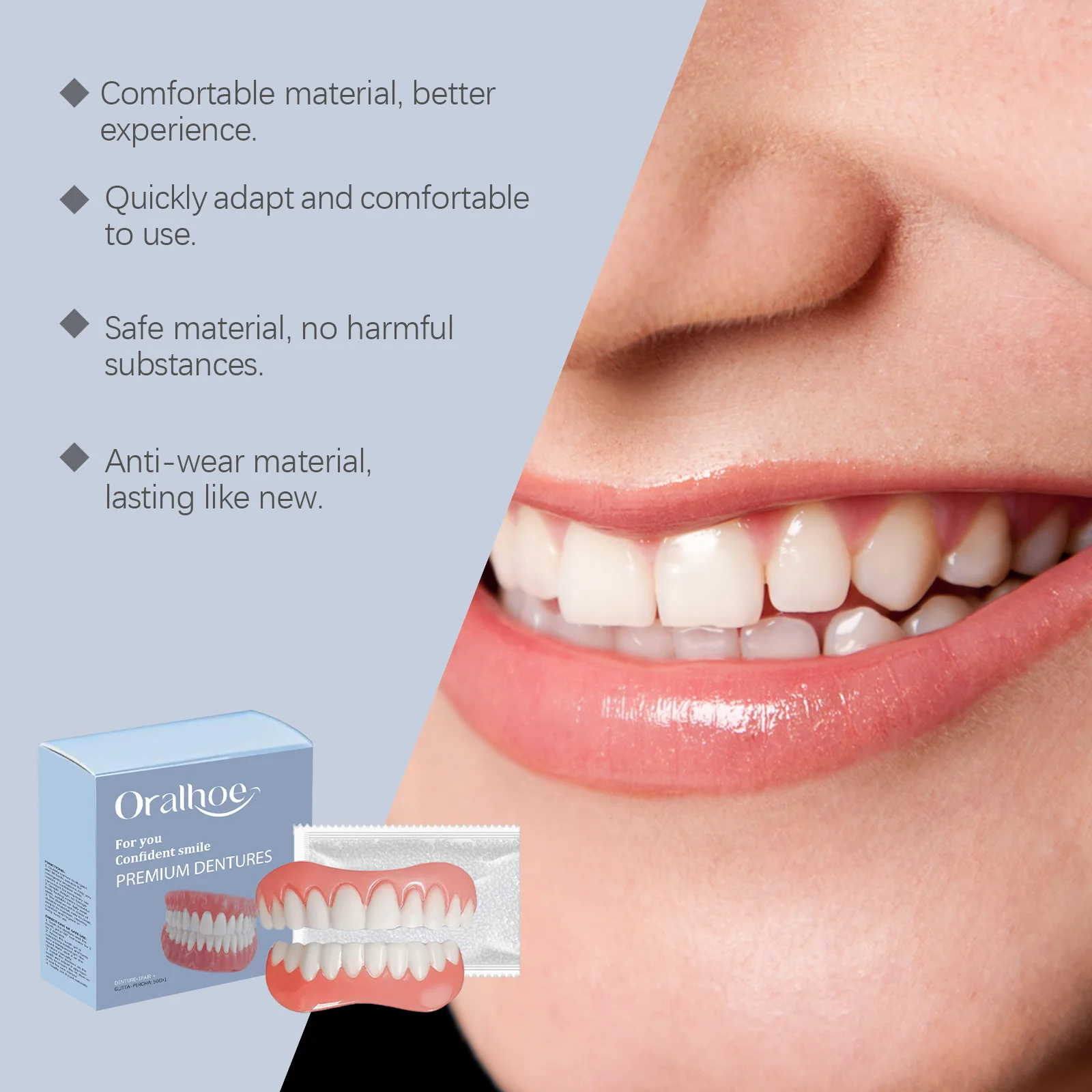 Silicone Reline Denture Set - daily comfort and aesthetics, enhances a natural smile, dental care kit