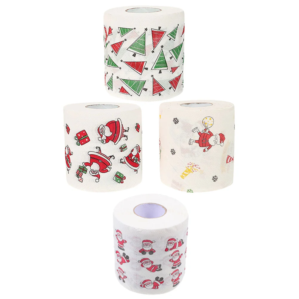 4 Rolls Christmas Pattern Toilet Paper Xmas Socks Tissue Towel Decor Patterns Lunch Napkin Printing