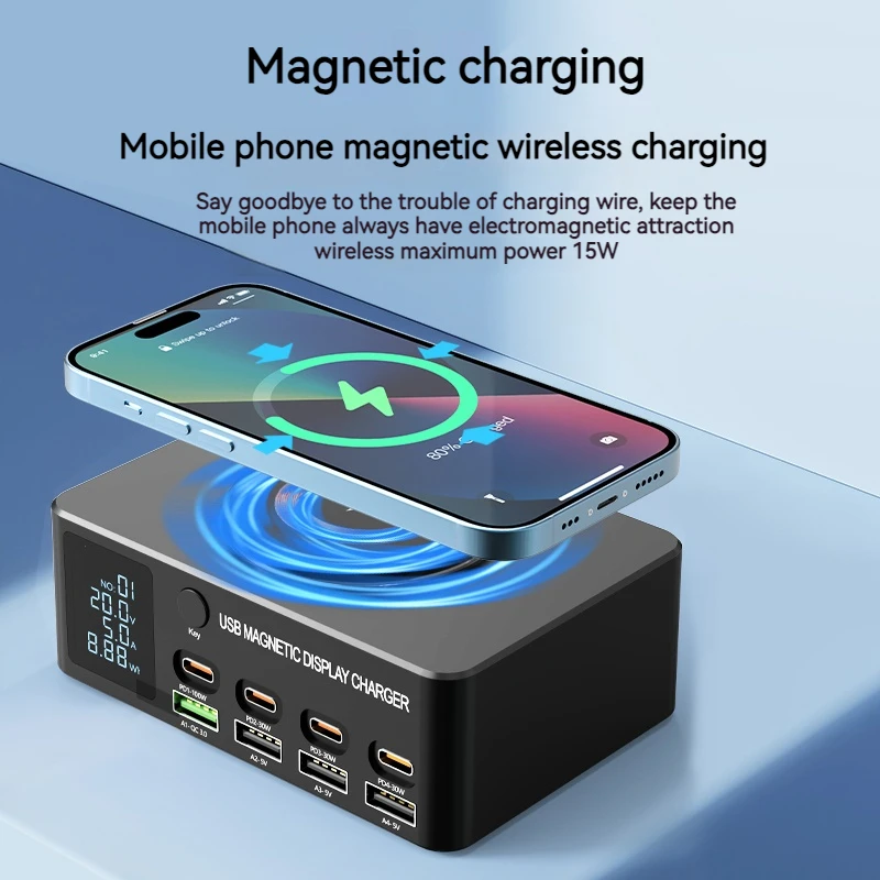 멀티 포트 고속 충전기 스테이션 PD 100W 무선 충전 QC 3.0 디지털 디스플레이, 노트북 아이폰 삼성 맥북 프로용, 140W