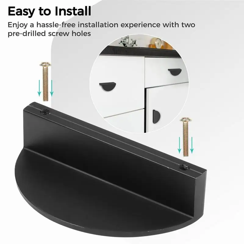 Half-Moon Drawer Pulls Cabinet Handles 2.5 Inches Hole Spacing Semicircle Finger Pulls for Kitchen 12Pcs/Set With 24 Screws