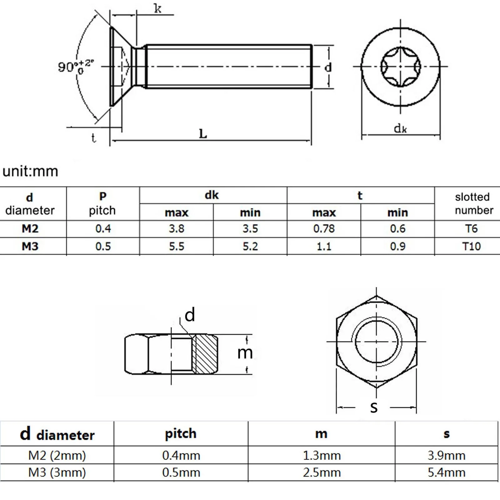 Description Picture 6 of item400pcs/box M2 M3 GB2673 Torx Flat Countersunk Head Screw Bolt Hex Nut Mix Size Assortment Set Kit 304 A2-70 Stainless Steel