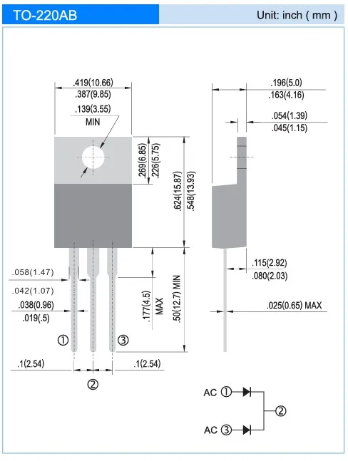 ASEMI 20PCS MBR3045CT Schottky Diode 3-Pin TO-220AB Package 30A 45V 122 Mil