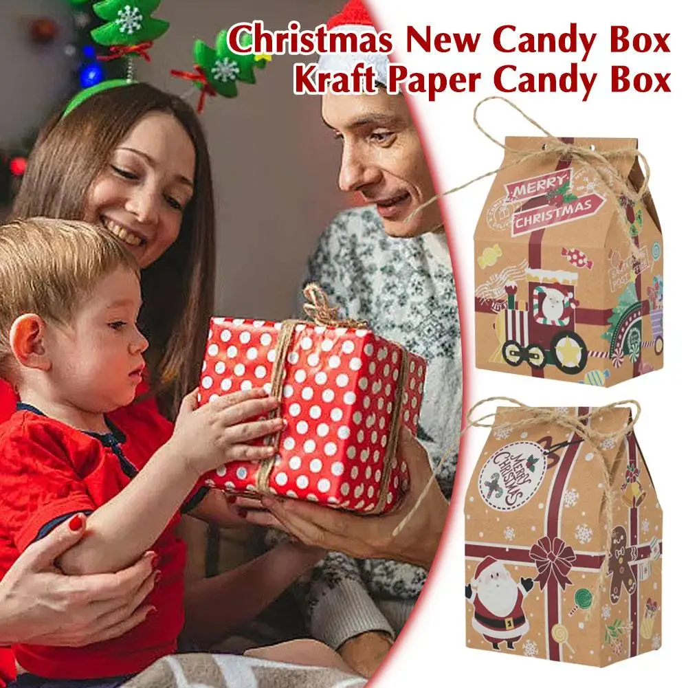 

Merry Christmas Kraft Paper Cookie Candy Gift Boxes House Bag Party New Xmas Cartoon Year Decoration Santa Navidad Claus S4F9