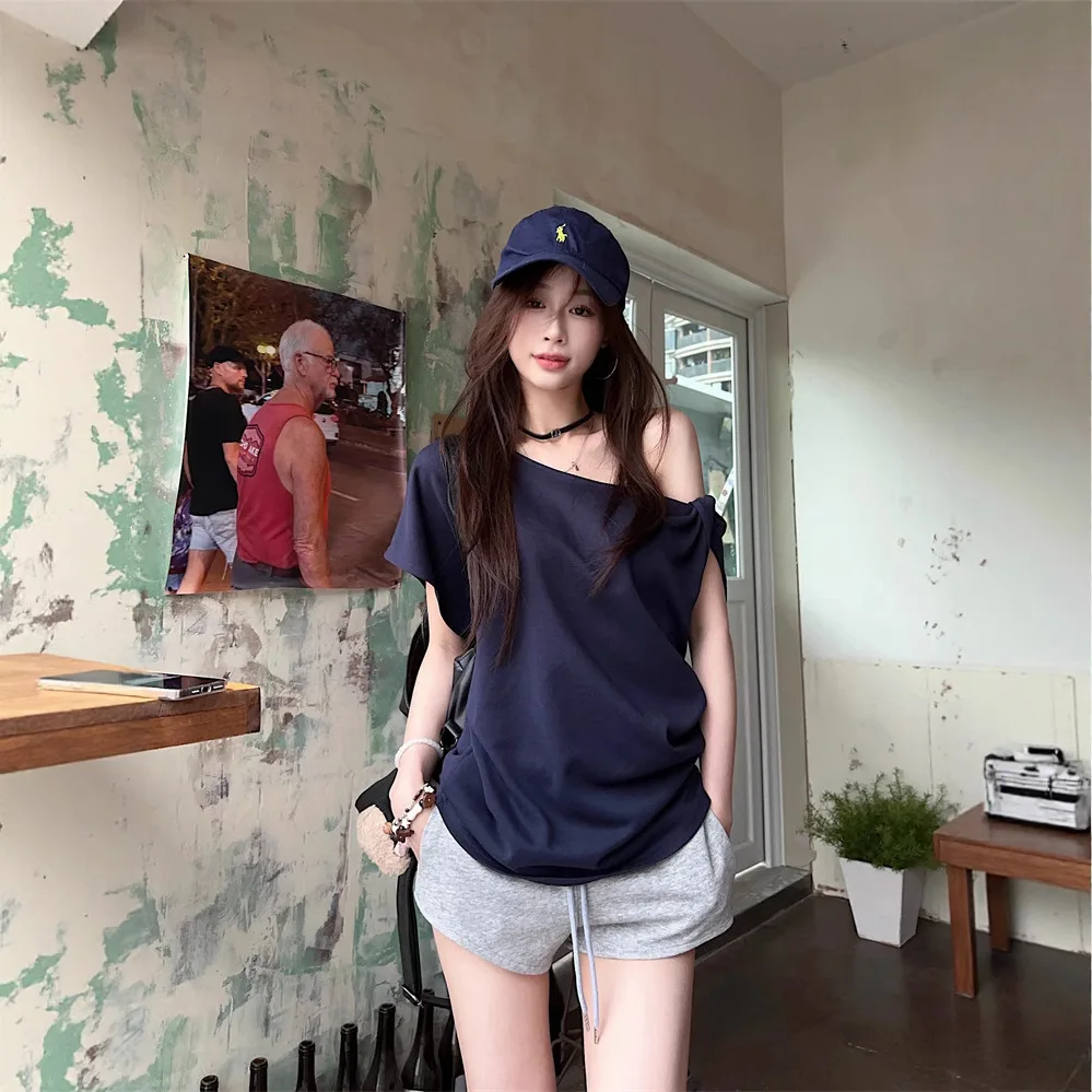 Women Round Collar Short Sleeve Y2K School T-shirt
