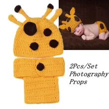 

Newborn 2pcs/Set Photography Props Cartoon Deer Clothing Suit Infant Cap Crochet Knit Costume Baby Clothes Accessories