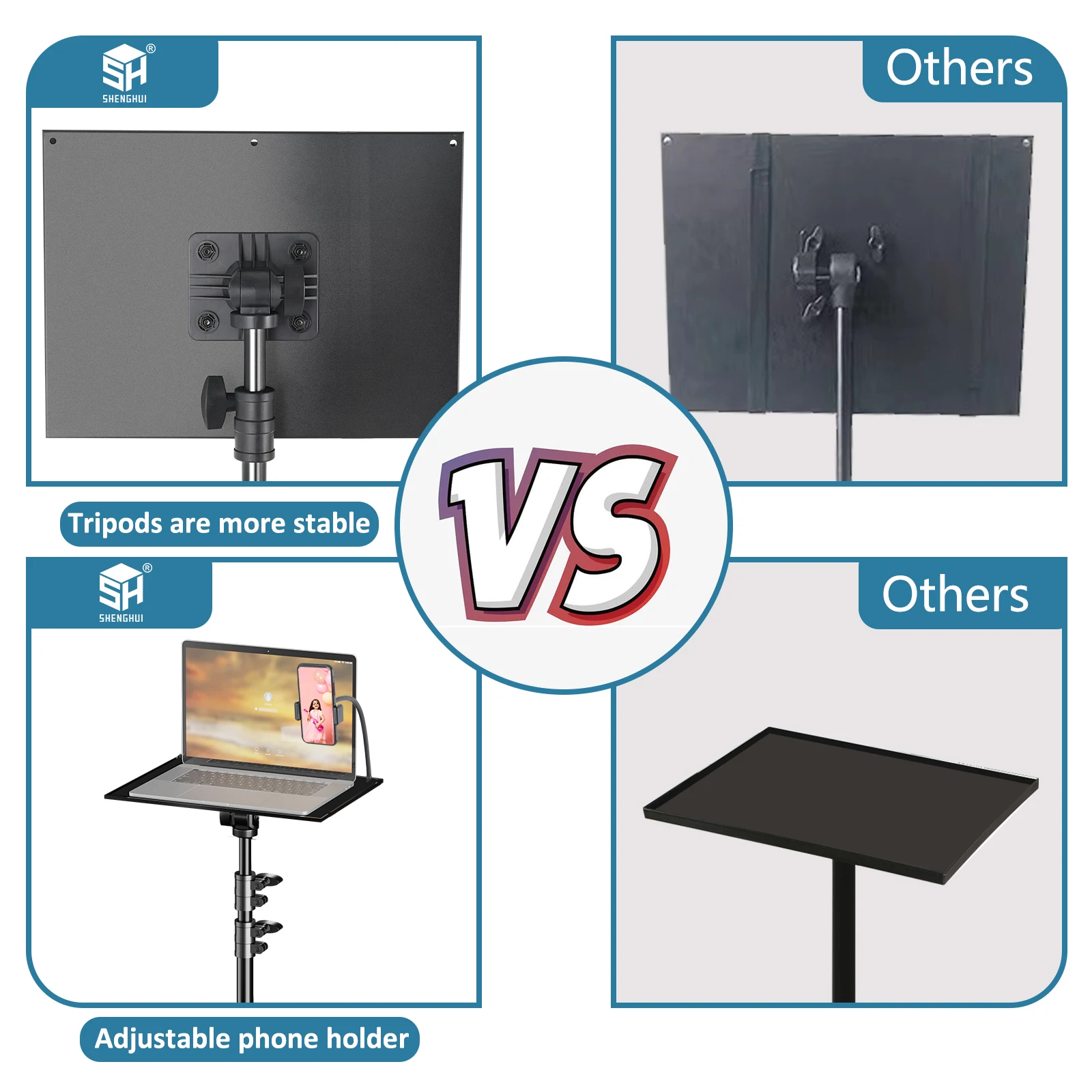 SH 90cm Projector Tripod Stand Laptop Tripod Adjustable 18-40 inch Height Standing Desk Outdoor Computer Desk Stand Studio