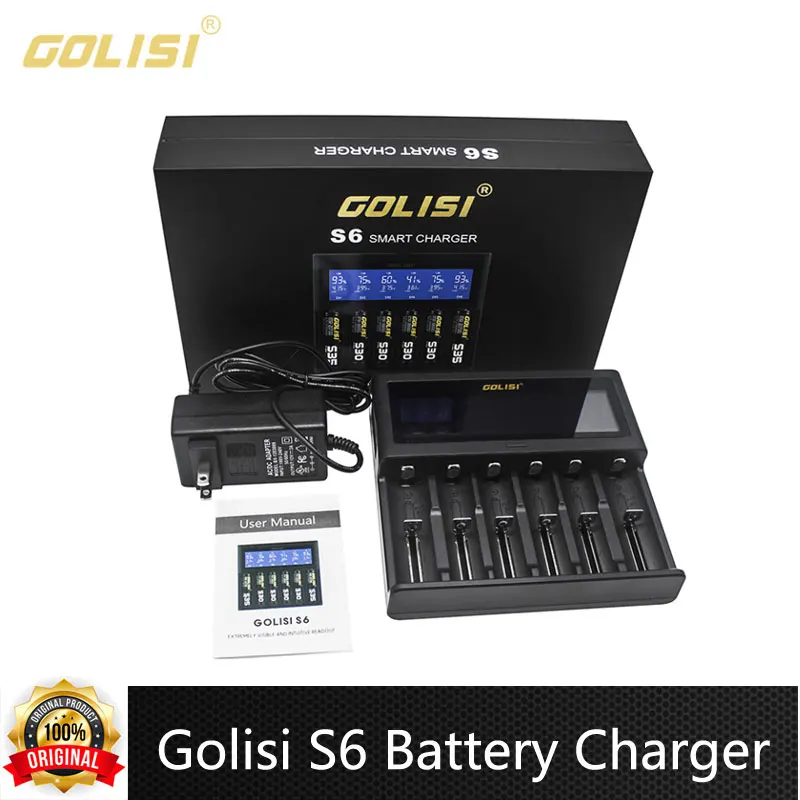 Original Golisi s2 s4 s6 Carregador de Bateria 2a Lcd Carregador Inteligente para 18650 21700 20700 aa Aaa Bateria Li-ion Recarregável