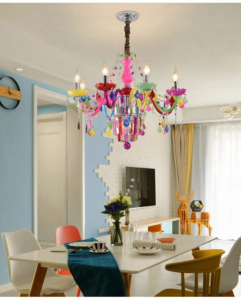 white chandelier Colorful crystal chandelier pink, green, purple, red, blue living room bedroom dining room girl children's room chandelier small chandeliers