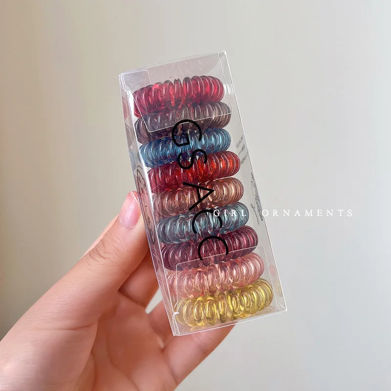Spiral No-Crease Hair Tie Set - 9 Elastic Coil Scrunchies
