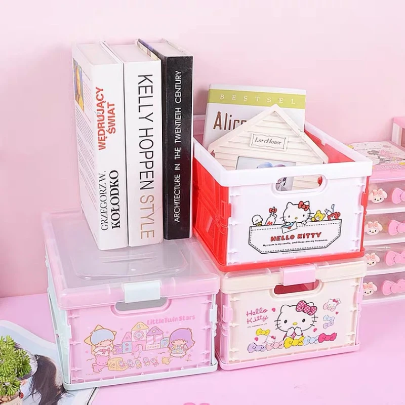 

Kawaii Sanrio Kuromi HelloKitty Cartoon Folding Storage Box My Melody Girls Cosmetic Jewellery Stationery Room Desktop Organiser