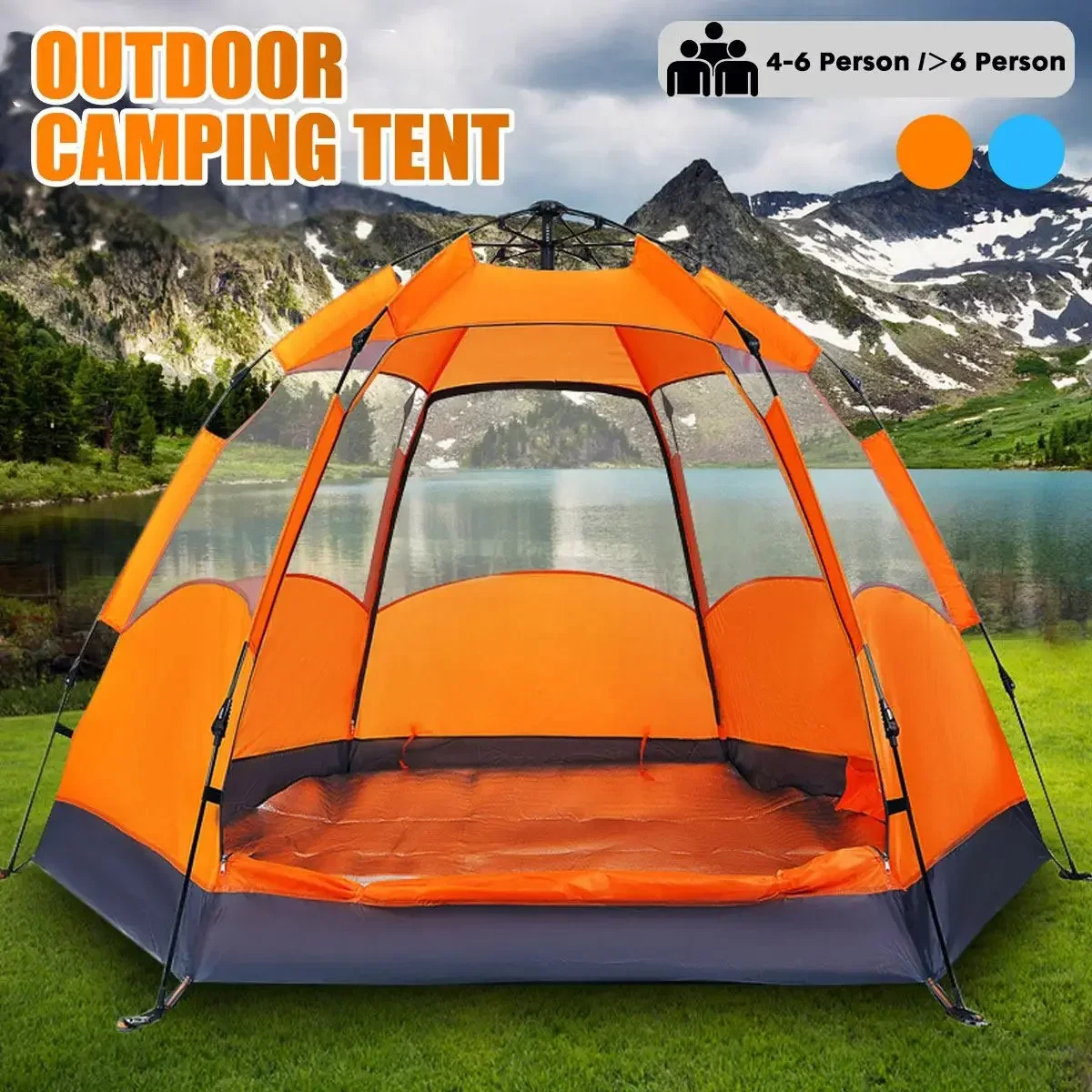 

Automatic Double Hexagonal Tent Outdoor Camping 4-6 People Camping Rainproof Beach Camping Hiking Outdoor Tent for Big Family
