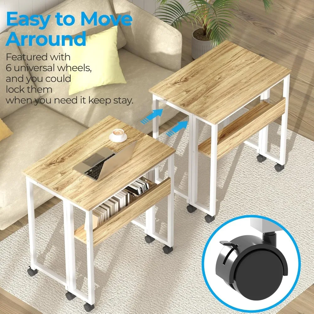 Folding Desk Small Rolling Desk with Storage Shelf,24.8 inch Foldable Computer Desk with Wheels for Small Space,Easy Assembly 5