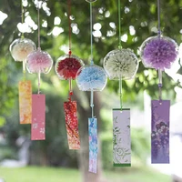 1PC Japanese Wind Bell Japan Wind Chime Handmade Glass Furin Home Spa Kitchen Office Decor Sakura Cherry Blossom Pattern Pendant 1