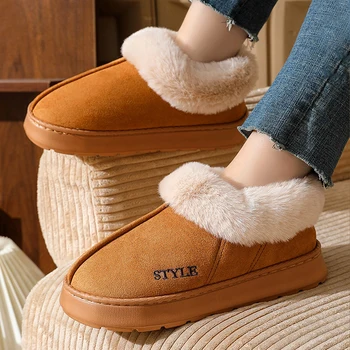Fluffy Slippers For Women Men House Winter Plush Lined Thick Sole Non-slip Snow Boots Warm Indoor House Fuzzy Cotton Shoes 1