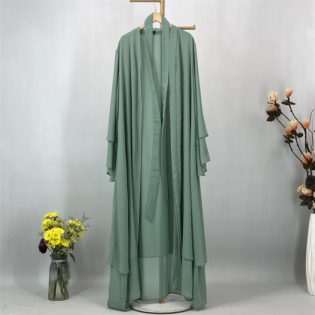 Abaya Ouverte en Mousseline de Soie pour Femme Musulmane, Kaftan Islamique, Caftan Marocain, Robe Modeste, Kimono de Dubaï, Ramadan Kebaya