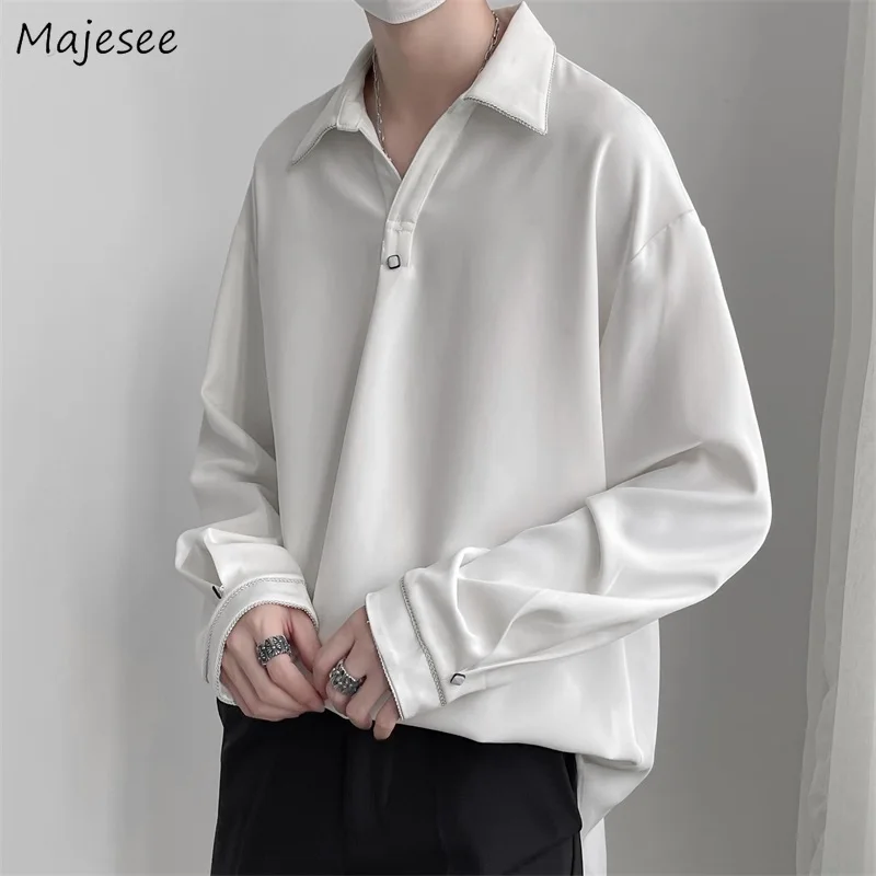 

Shirts Men Pearl All-match Loose Solid Simple Couple Turn-down Collar Ins Casual Daily Fashion Harajuku Stylish Chemise Homme