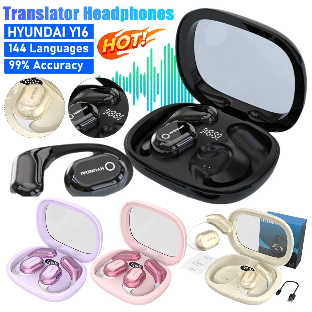HYUNDAI Y16 Translator Earbuds 144 Languages Translation Earphones OWS Wireless Headphones Real-Time Instant Translation