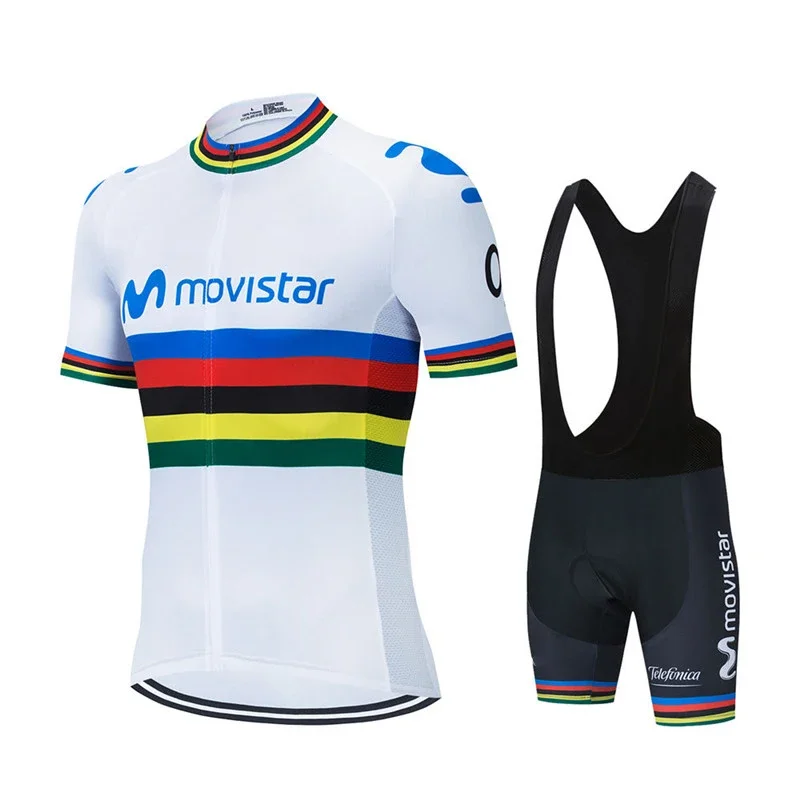 2025 Movistar Pattern Men Summer Cycling Clothing Breathable Clothes Kit Short Sleeve Bib Shorts MTB Ropa Ciclismo Maillot Wear 5