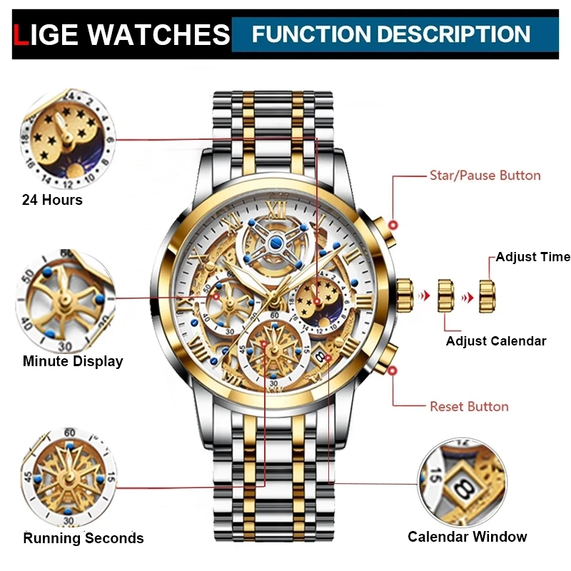 LIGE Top Brand Luxury Gold Women Watches Fashion Waterproof Ladies Watch Woman Quartz Wrist Watch Relogio Feminino Montre Femme