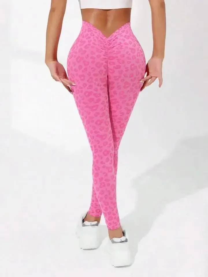 Frauen Leopard V Taille Leggings Nahtlose Dünne Yoga Hosen Stretch Hohe Taille Hüfte Heben Sexy Strumpfhosen Gym Laufen Sport Hosen – Detail 9