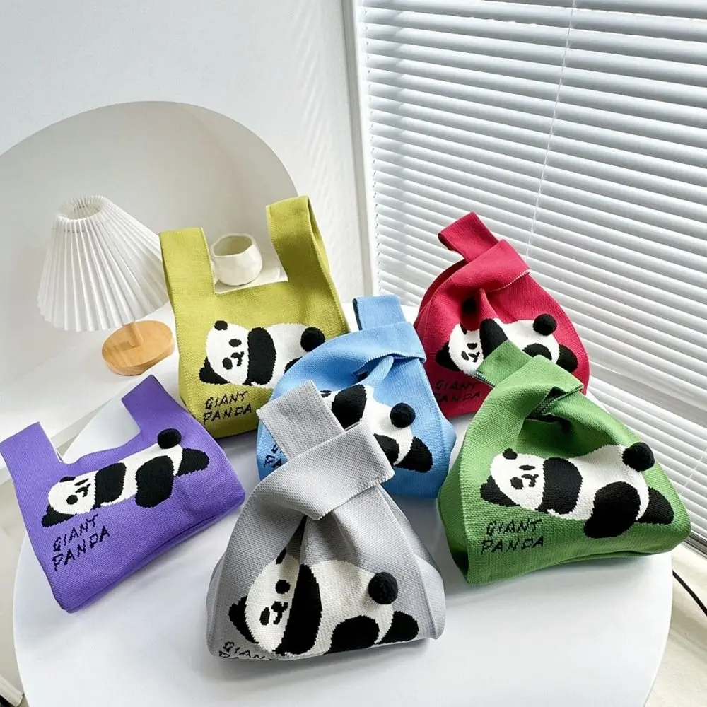 

Storage Bag Cartoon Shopping Bag Cosmetic Bag Large Capacity Panda Women Handbag Wrist Bag Small Tote Bag Knitted Bag