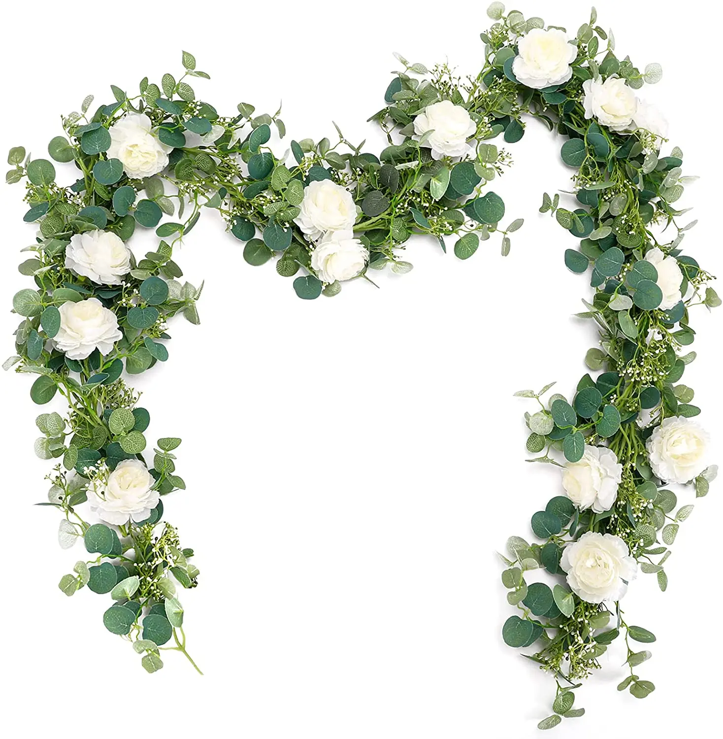 

2pcs Artificial Eucalyptus Garland with Flowers with Silk Rose Flowers Vine for Wedding Party Table Indoor Outdoor Decoration