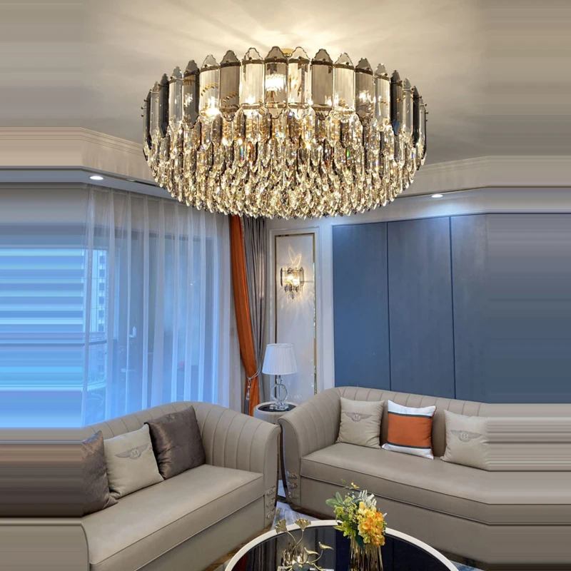 LED Dimmable Crystal Silver Gold Round Rectangular Lamparas De Techo Ceiling Lights.Ceiling Light.Ceiling Lamp For Living Room