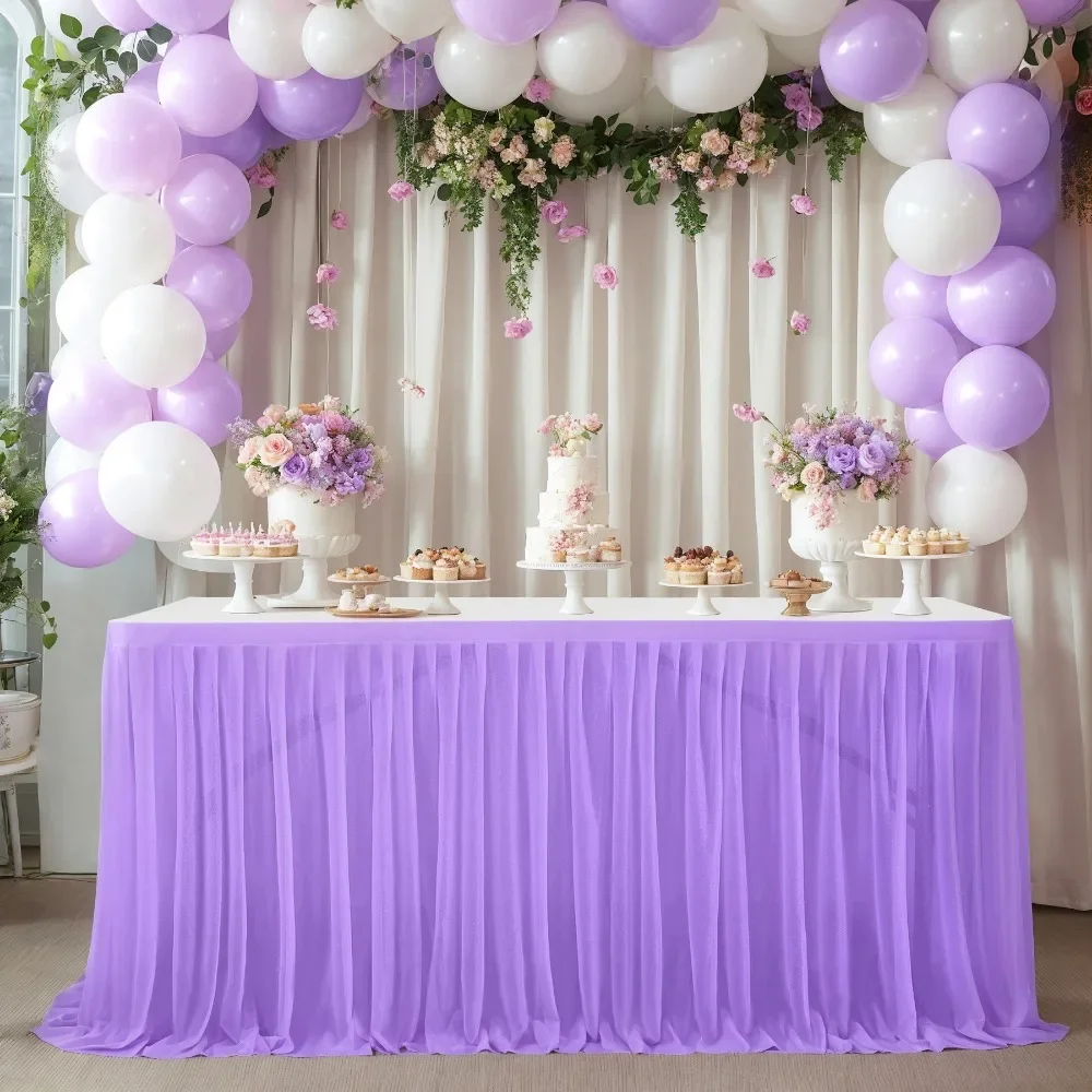 Arty Table Skirting 4FT/6FT/9FT/14FT Dining TableSkirt for Wedding Festive Party Dessert Banquet Table Decor Tulle Skirt