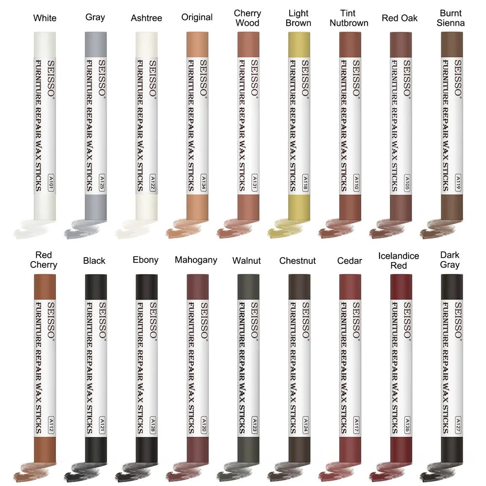 SEISSO 18 Colors Wood Wax Crayons Scratch Repair Pen Kit Filler Touch Ups for Scuffs Cracks Nail Holes Hardwood Floors Cabinets