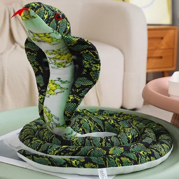 2.2/3/4M Giant Green& Brown Cobra Plush Toy Lifelike Coiled Snake Stuffed Long Pillow Funny Spoof Joke Soft Toys