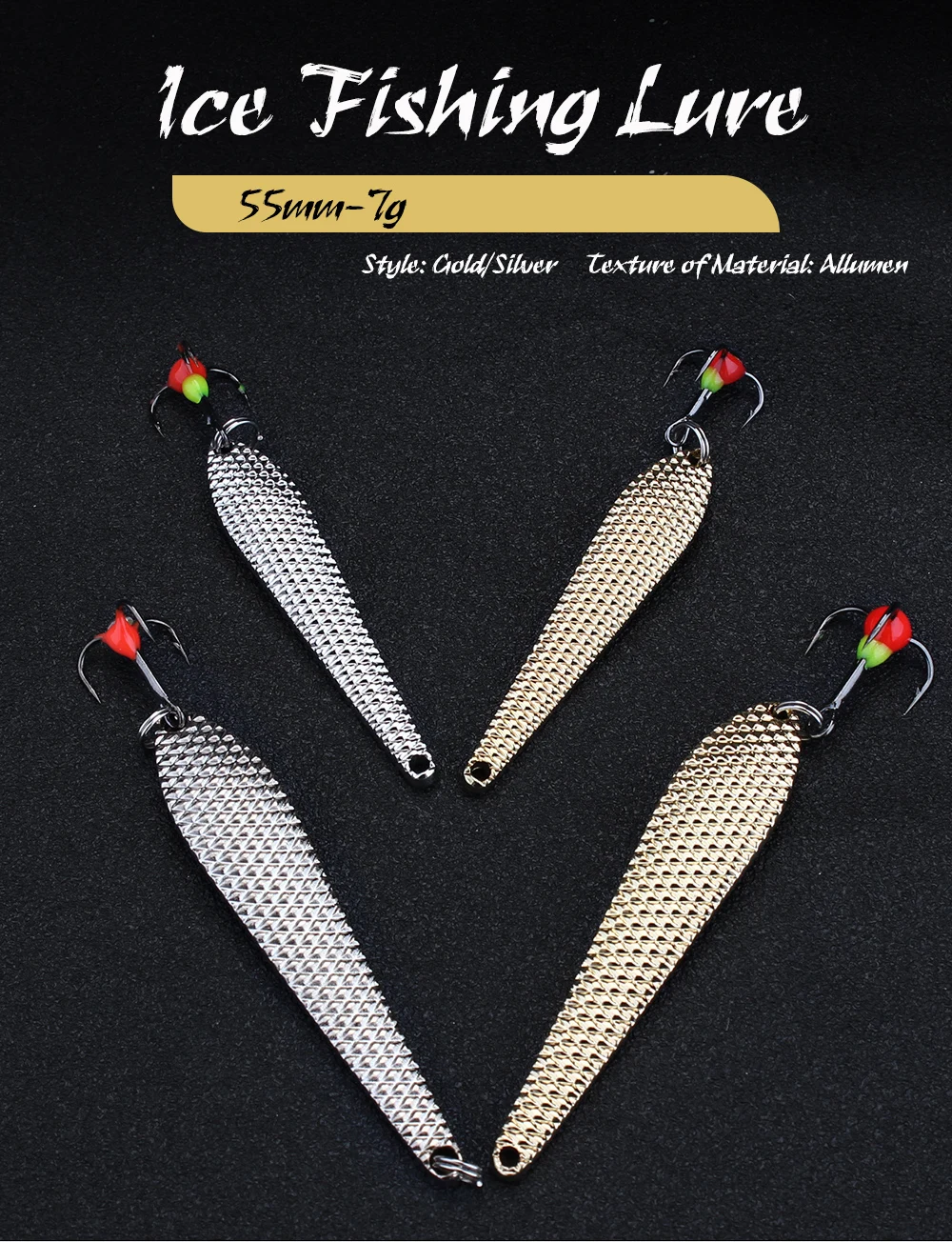NGB Winter-Eisfischköder 7g/12g 55mm/70mm 1 Stück Gold Silber Hartköder Metall-Spinner-Löffel mit Dreifachhaken für Hecht – Detail 1