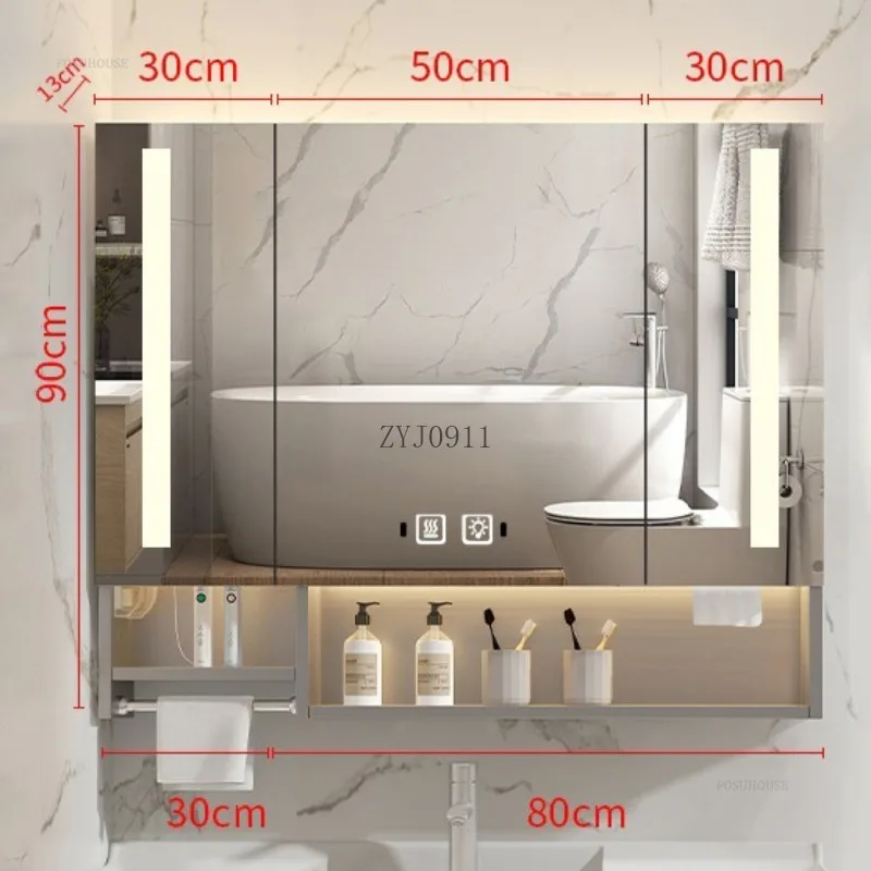 Stainless Steel Smart Bathroom Mirror Cabinet with Light Bathroom Furniture Wall Body Sensor Mirror Cabinet with Towel Bar