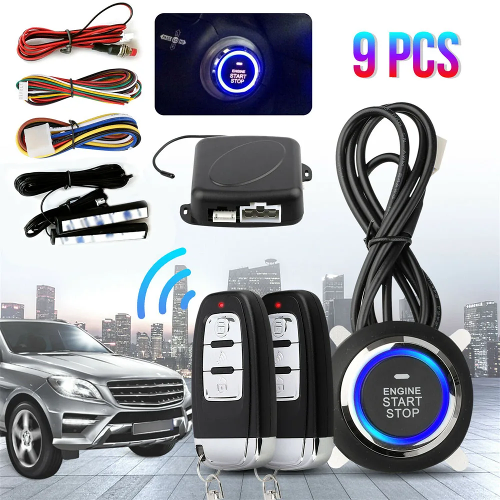 For 9 PCS Car Keyless Entry Engine Start Alarm System Push Button Remote Starter Stop for audi a3 year 2019 2020 facelift push button start remote key start stop system keyless entry module car accessories part