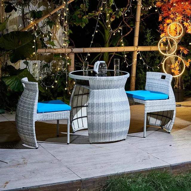 Set da giardino dal design unico più recente, mobili da esterno in vimini, tavolo e sedia rotondi da balcone 6