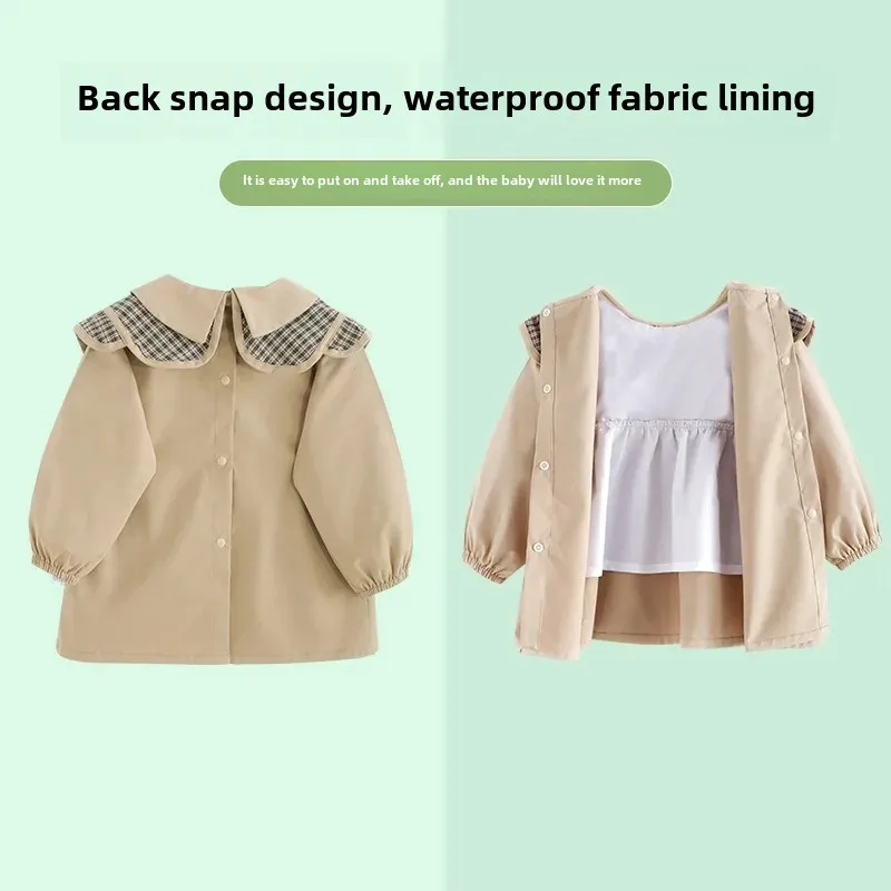 Waterproof Autumn Winter Coat for Girls Baby Feeding Smock Outerwear Fashionable Windbreaker Reversibles Eating Protector
