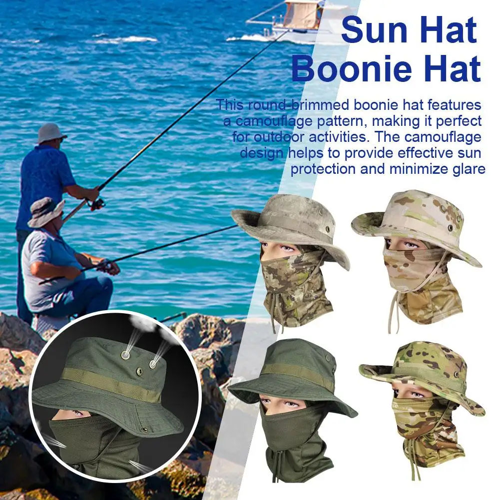 

Women Men Hiking Fishing Boonie Hat Outdoor Sport Sun Face And Adjustable Caps Protection Bucket Mask Neck UV Camouflage M9V0