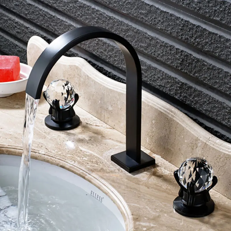 Shiny Gold Bathroom Faucet Dual Crystal Handle Hot Cold Mixer Crane Bathtub Faucet Deck Mount Tub Faucets bathroom faucet