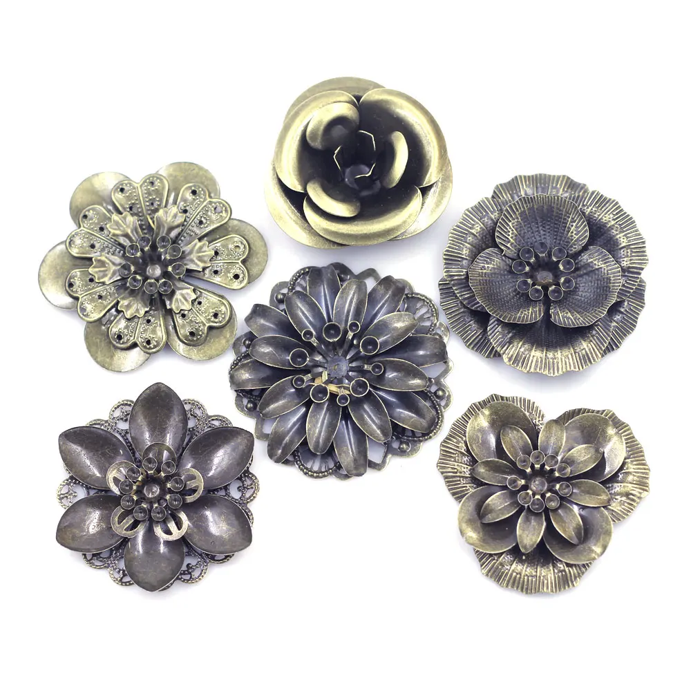 

10Pcs Scrapbook Embellishments Connectors Combination Flower Wraps Filigree Alloy Bronze Tone Jewelry DIY Findings