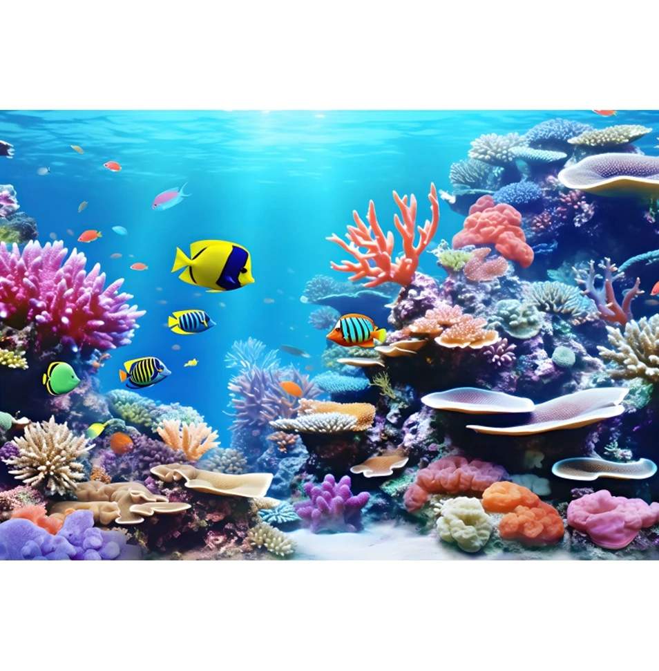 Underwater World Backdrop Seabed Shark Ocean Undersea Fish Coral Aquarium Baby Birthday Photography Background Decor Studio Prop photo backdrop