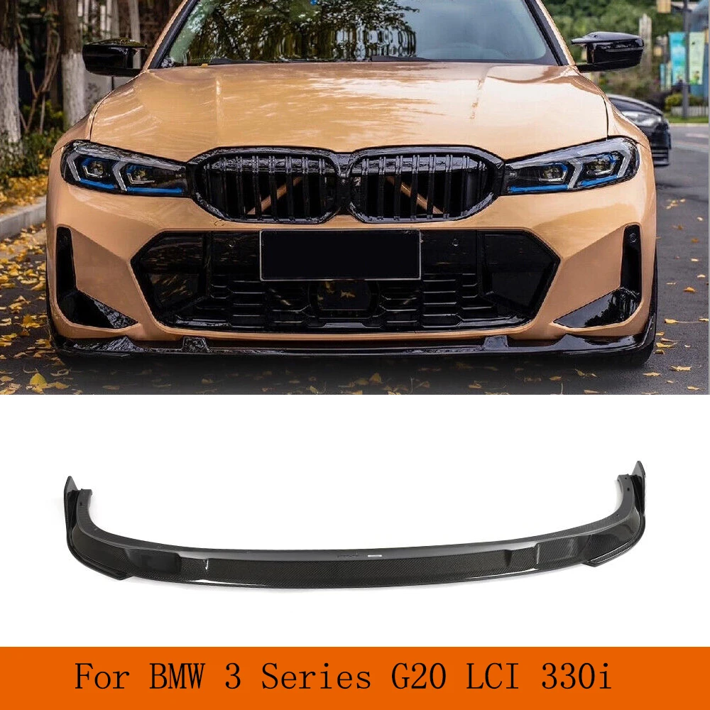 

Передняя губа автомобиля для BMW 3 серии G20 330i LCI M Sport 2022 2023, передний бампер из углеродного волокна, спойлер, разветвители, защита для подбородка