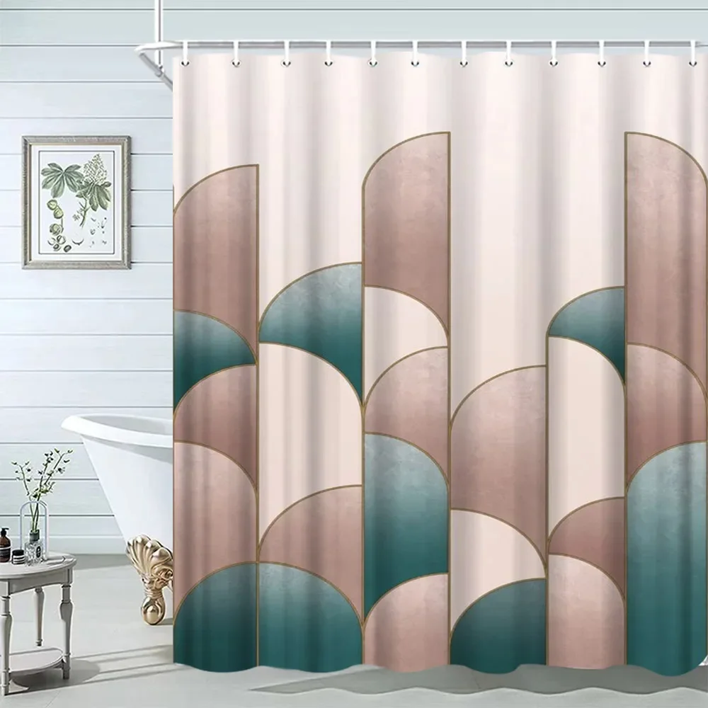 Mid Century Shower Curtain Black Gray Tan Abstract Sun Geometric Neutral Rustic Modern Arch Fabric Bathroom Decor Set Hooks 5