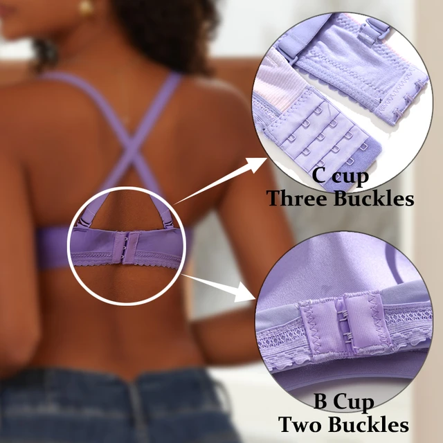 Women Sexy Bras 1/2 Cup Seamless Push Up Brassiere Lace Splicing Adjustable  Strap Top Button