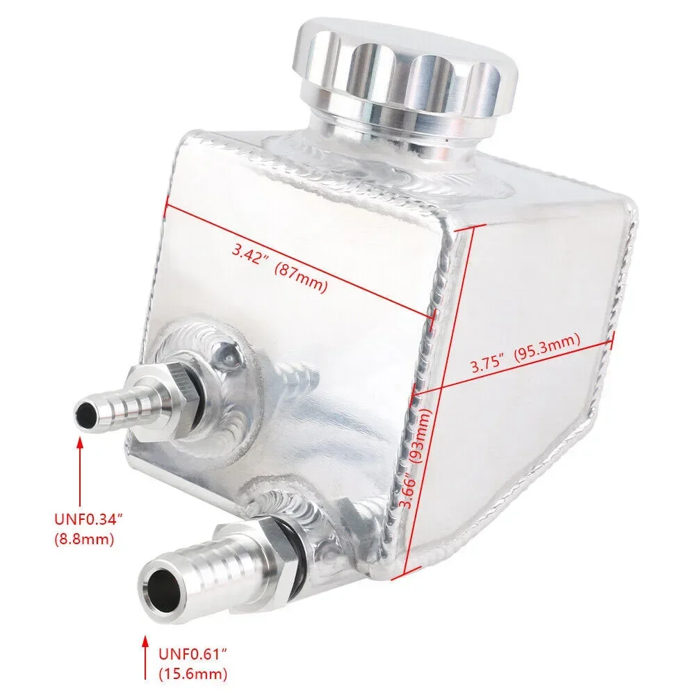 Sleek Silver Black Aluminum Power Steering Pump Fluid Reservoir Tank