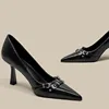 Luxury Brand Designer Women Sandals Fashion Pointed Toe Buckle Strap Metal High Heeled Kitten Heel Elegant Single Shoes Female 2